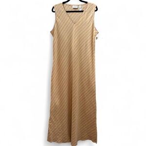 NWT 90s VTG Liz Claiborne 100% Linen Cream Neutral Stripe Maxi Dress size XL